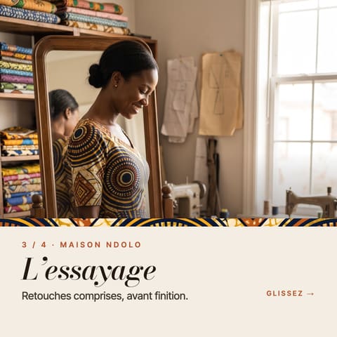 Carte 3 sur 4 : « L'essayage. Retouches comprises, avant finition. »