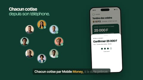 Le paiement par Mobile Money, et le cercle des membres qui se coche.